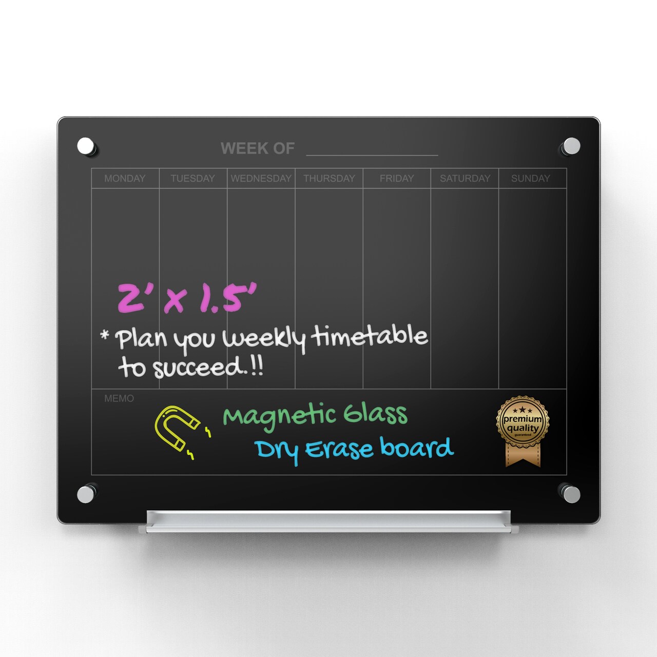Audio-Visual Direct Magnetic Glass Weekly Calendar & Planner Dry-Erase Board Set